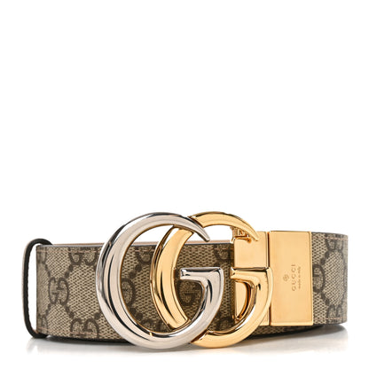 Gucci GG Supreme Monogram Plutone Calfskin Double G Reversible 37mm Belt 100 40 Beige Ebony Souffle Rose 1 of 5