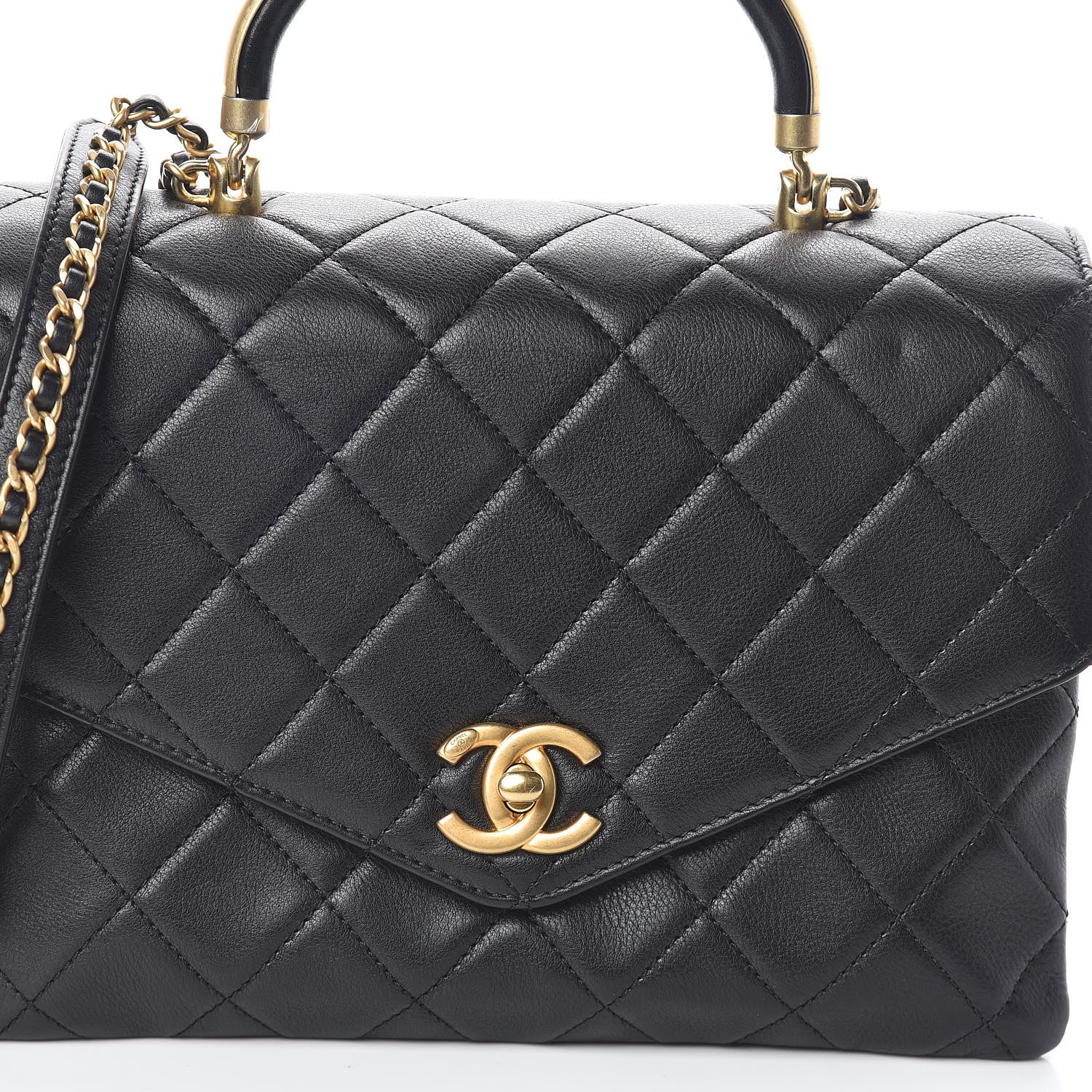 Chanel Calfskin Quilted Gold Top Handle Flap Black 8 of 10