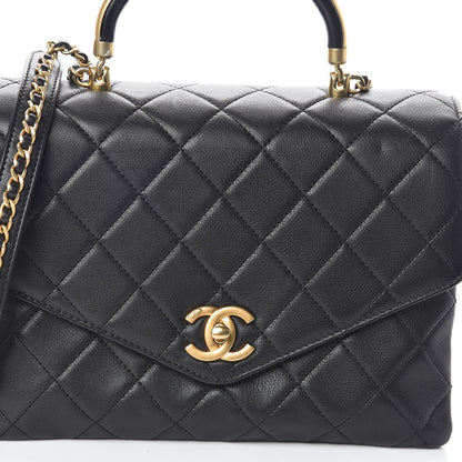 Chanel Calfskin Quilted Gold Top Handle Flap Black 8 of 10