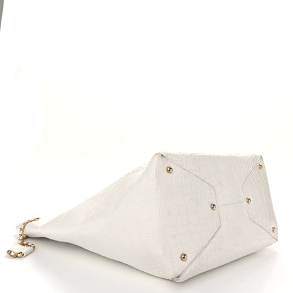 Chanel Calfskin Crocodile Embossed Large Cocodile Shopping Tote White 4 of 12