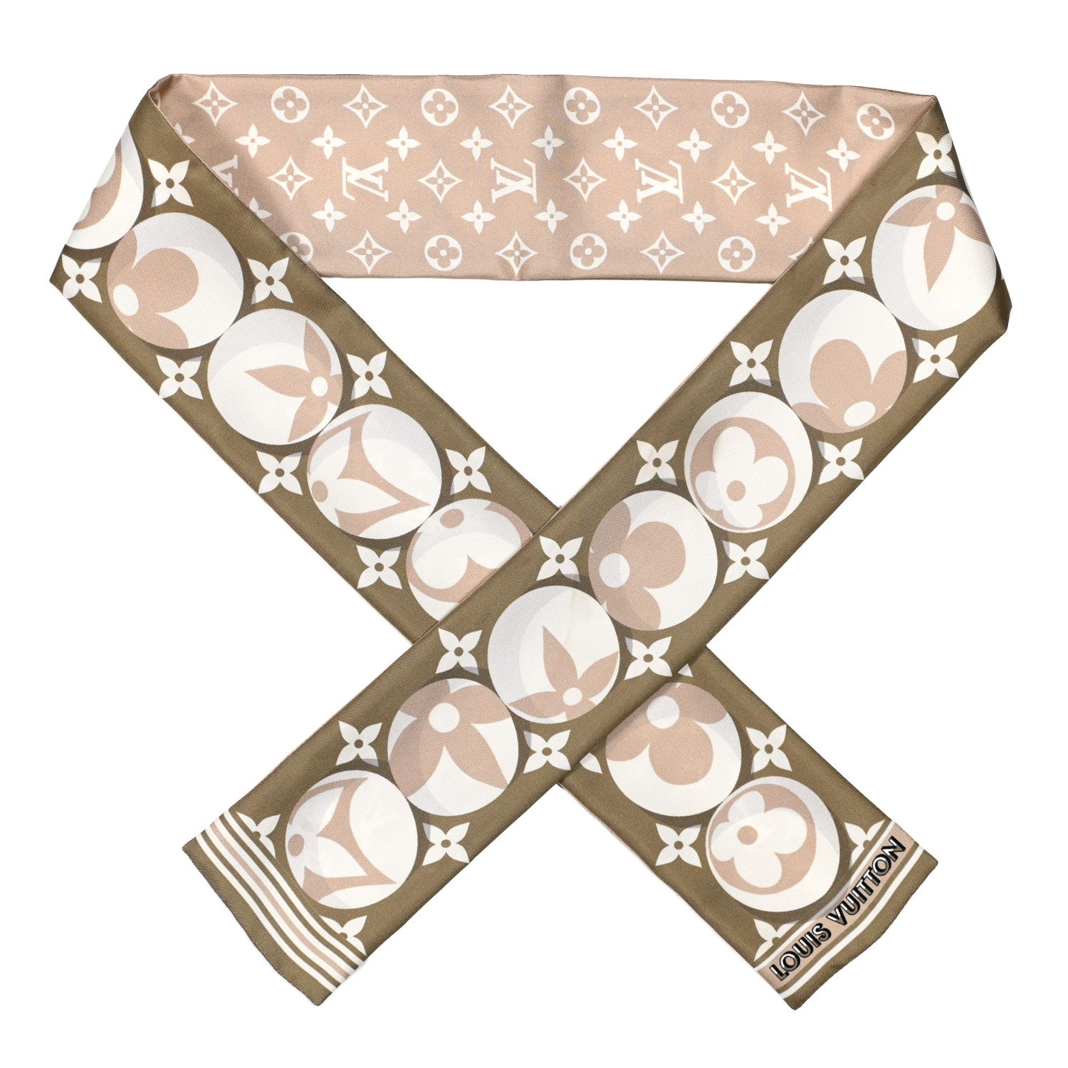 Louis Vuitton Silk Monogram Marbles Classic Bandeau Kaki Beige White 1 of 6
