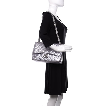 Chanel Iridescent Lambskin Jumbo Double Flap Light Grey 2 of 10