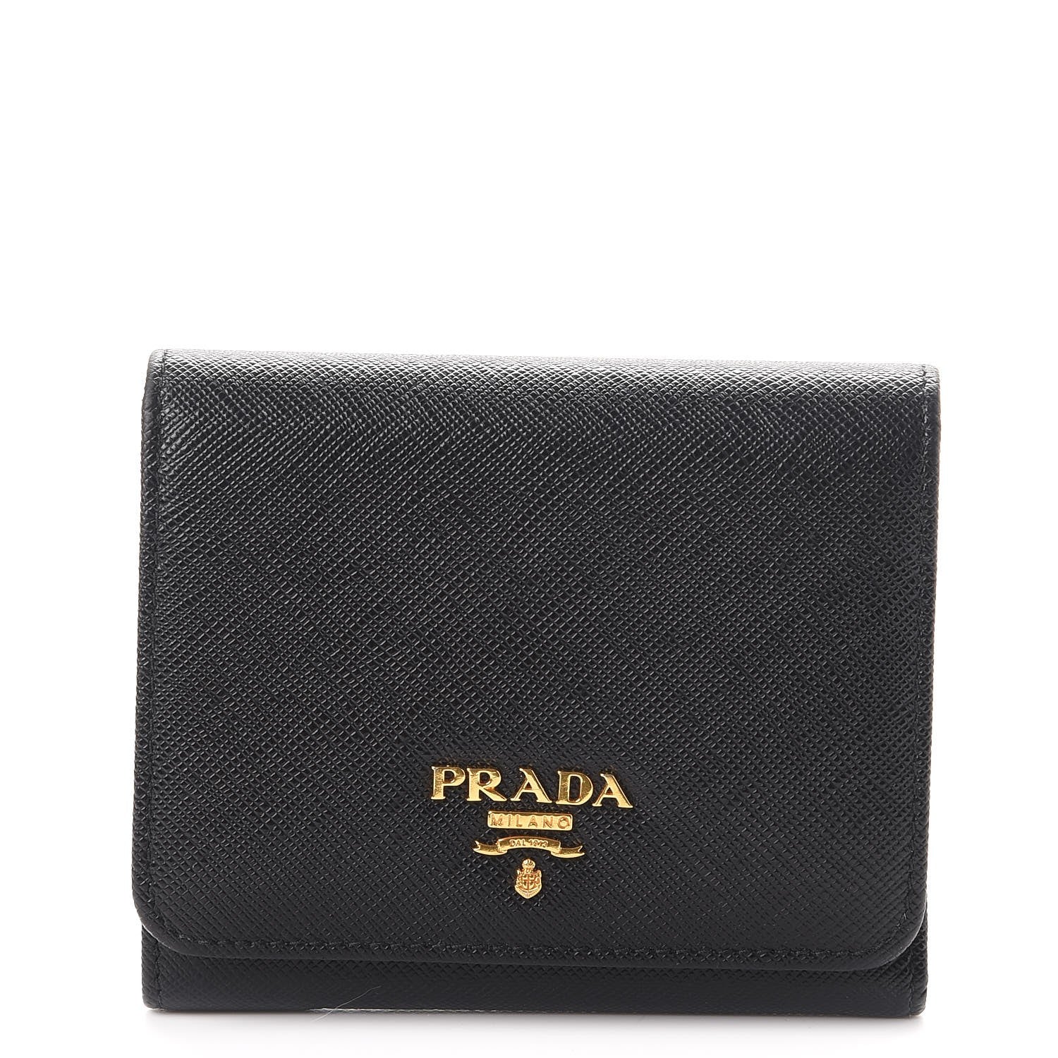 Prada Saffiano Metal Tri-Fold Wallet Nero Black 1 of 8