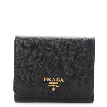 Prada Saffiano Metal Tri-Fold Wallet Nero Black 1 of 8