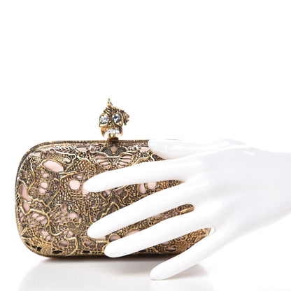 Alexander McQueen Metal Filigree Crystal Embellished Duchesse Skull Box Clutch Gold 2 of 14