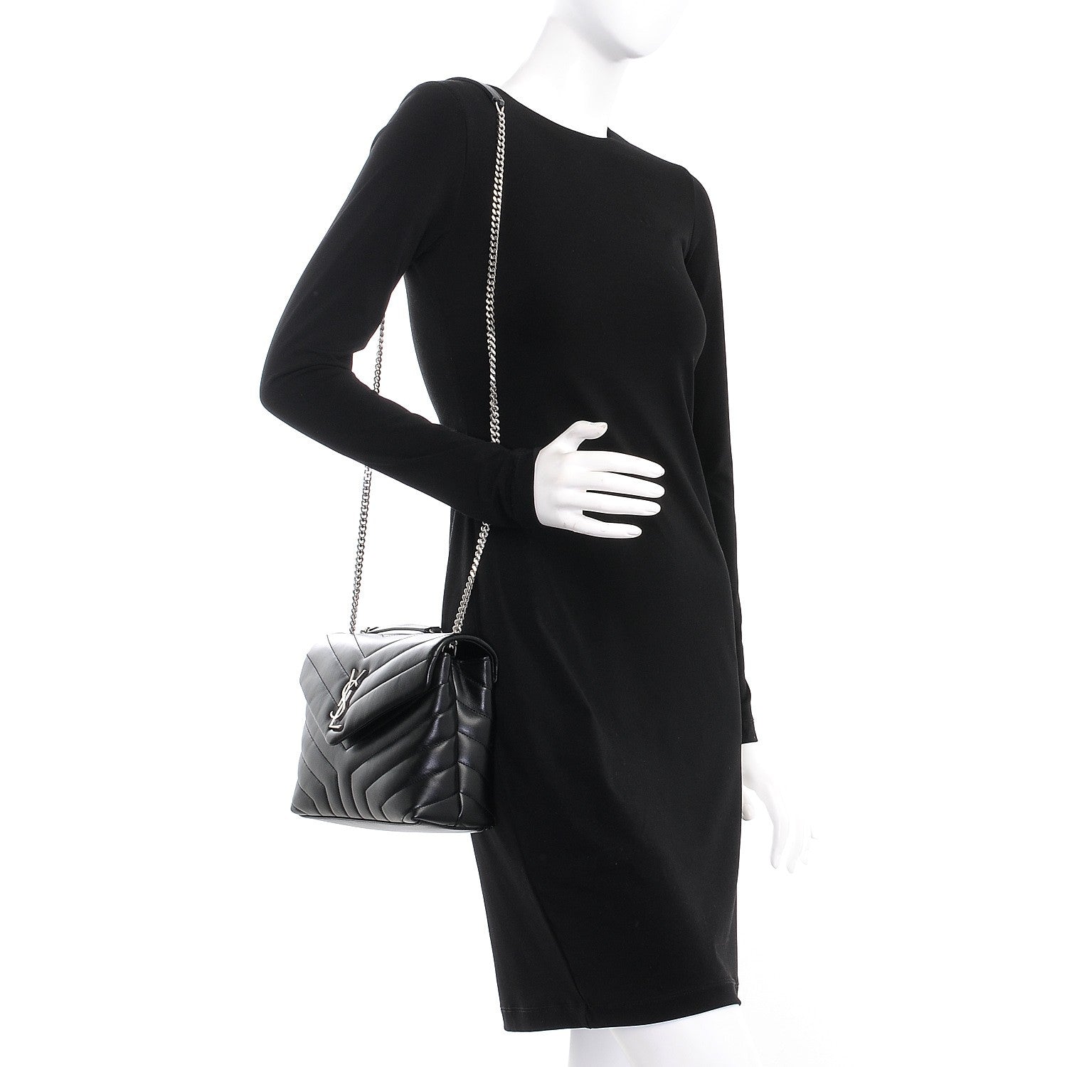 Saint Laurent Calfskin Y Quilted Monogram Small Loulou Chain Satchel Black 2 of 8