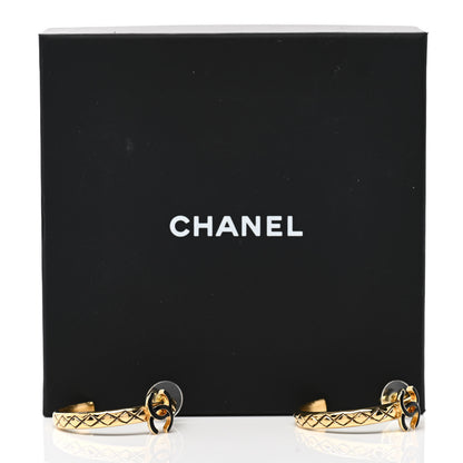 Chanel Metal Quilted Resin CC Hoop Earrings Gold Black 5 of 5