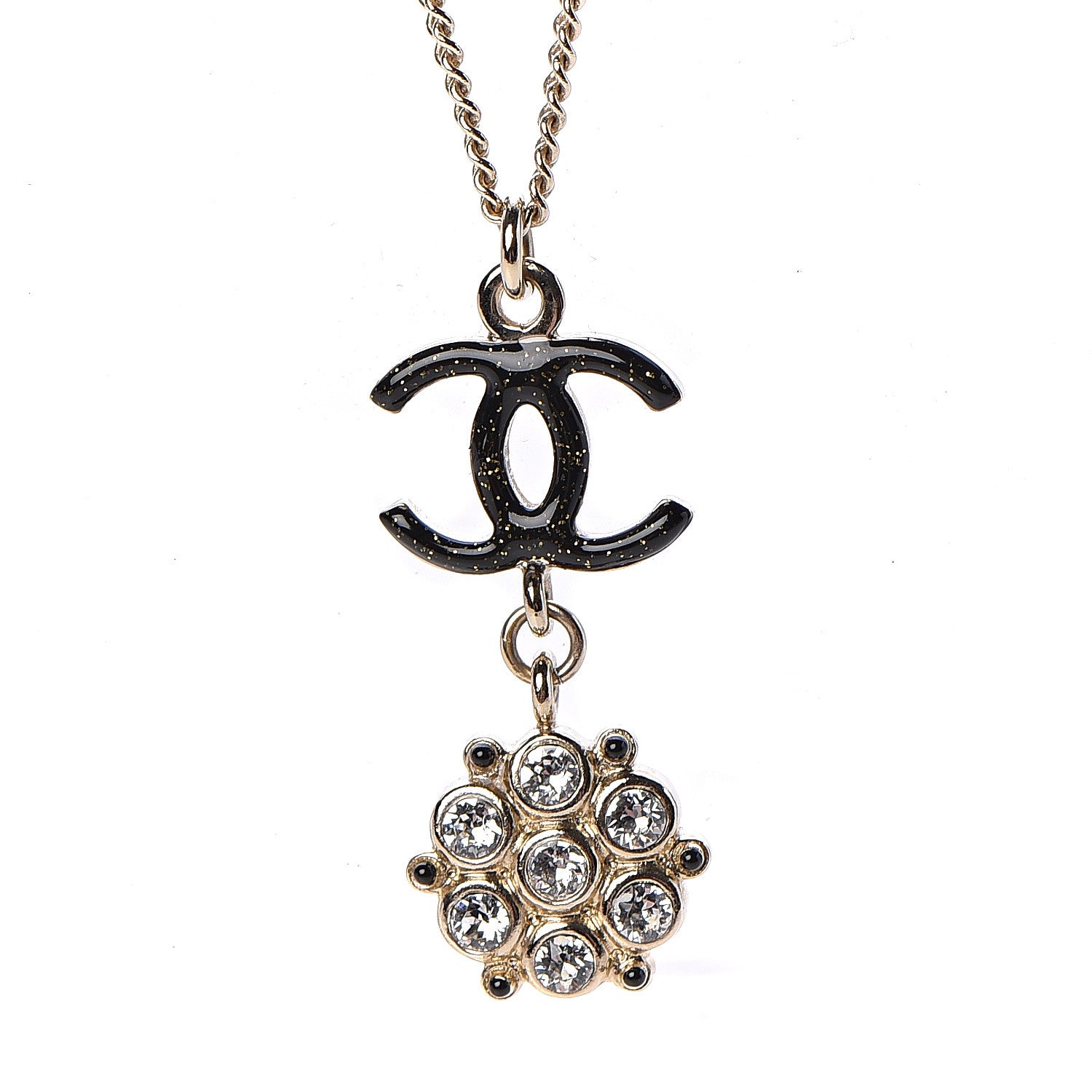 Chanel Crystal Resin CC Drop Pendant Necklace Gold 4 of 6