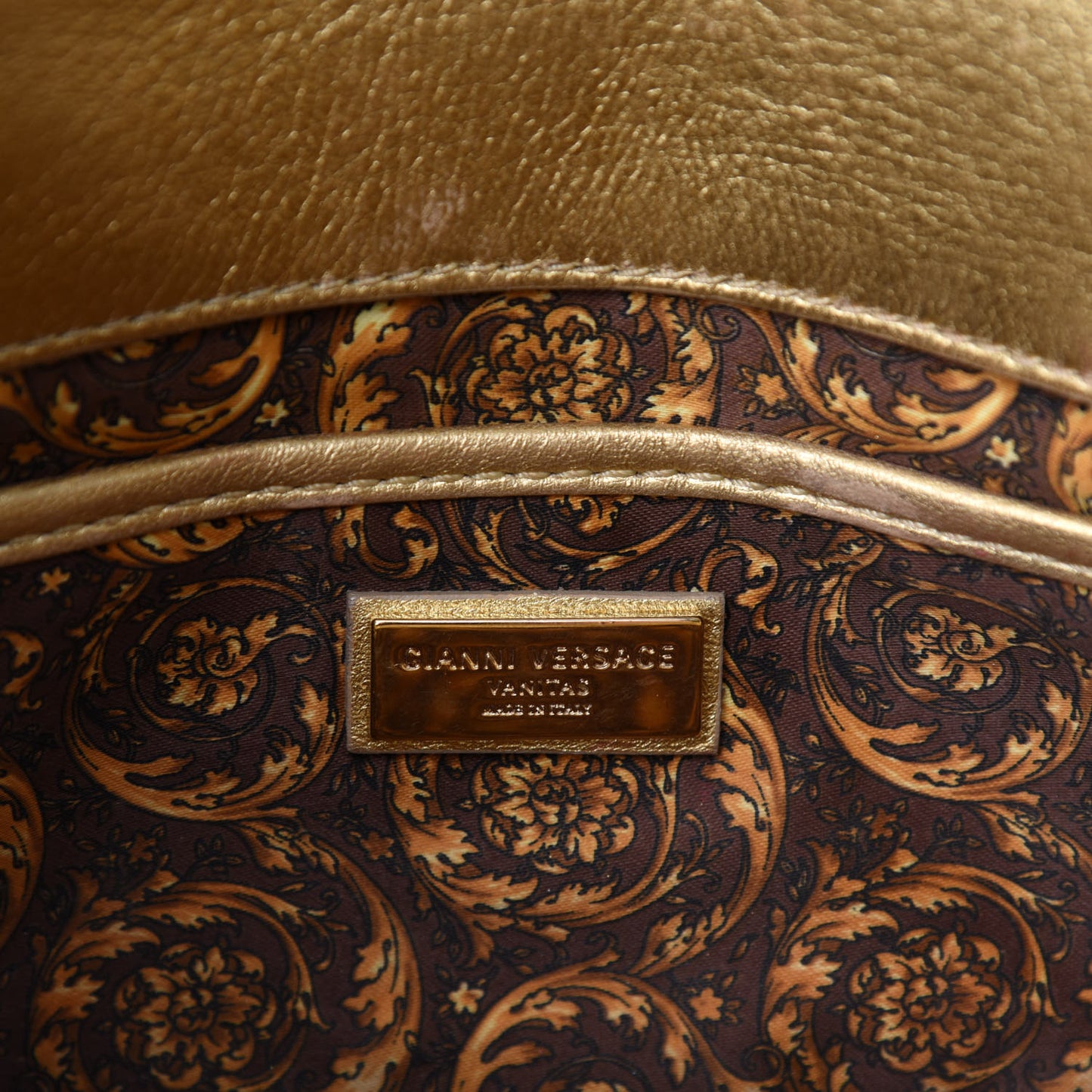 Metallic Nappa Barocco Quilted Calliope Vanitas Shoulder Bag Gold