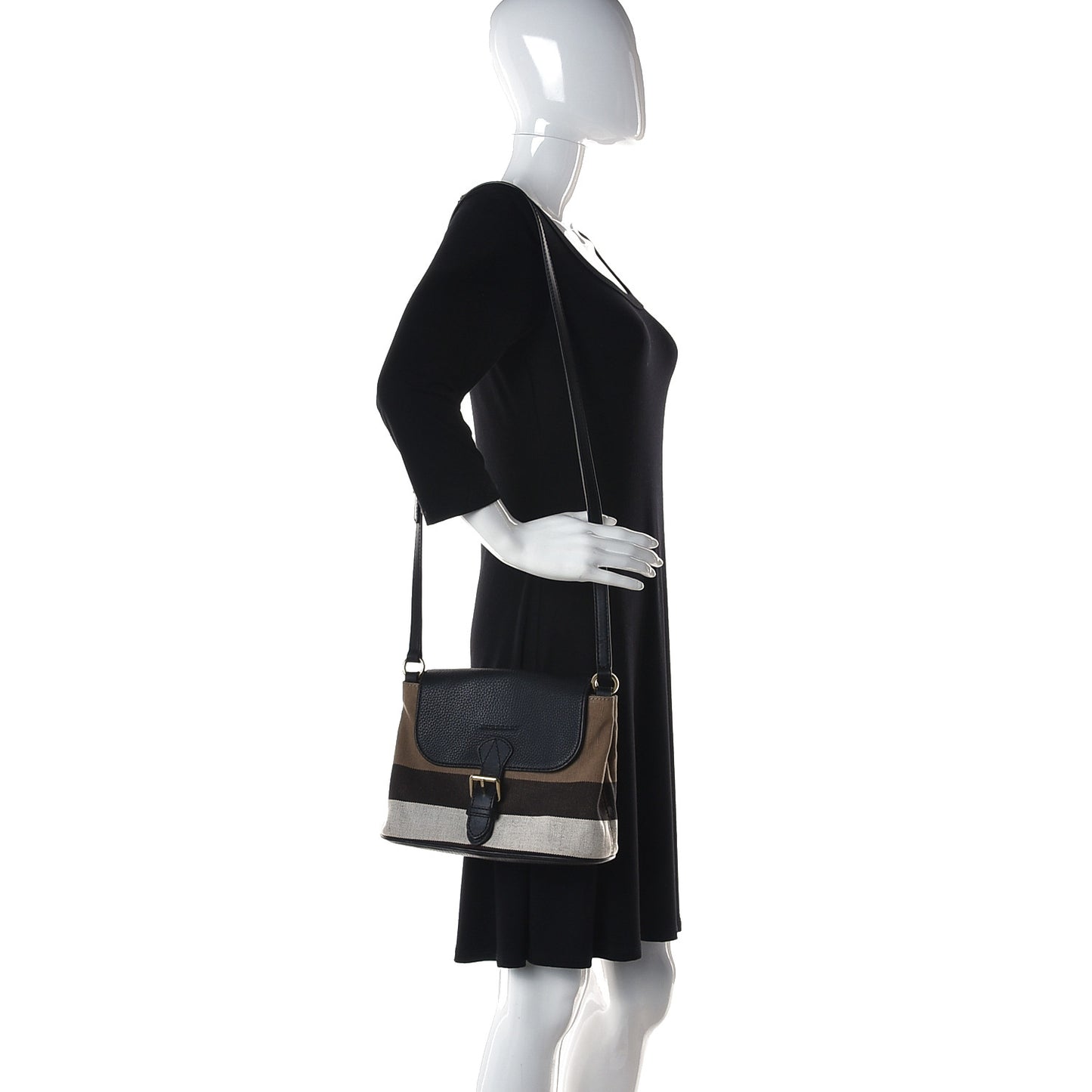 Mega Check Grainy Calfskin Small Gowan Messenger Bag Black