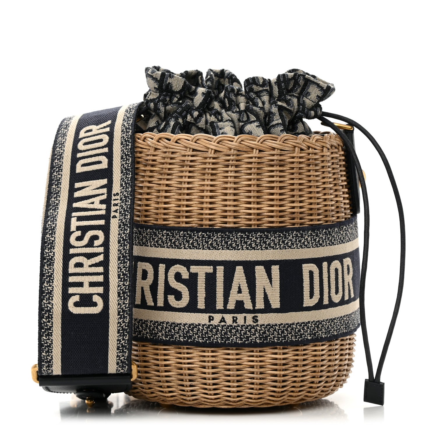 Christian Dior Wicker Oblique Drawstring Bucket Bag Blue 1 of 13