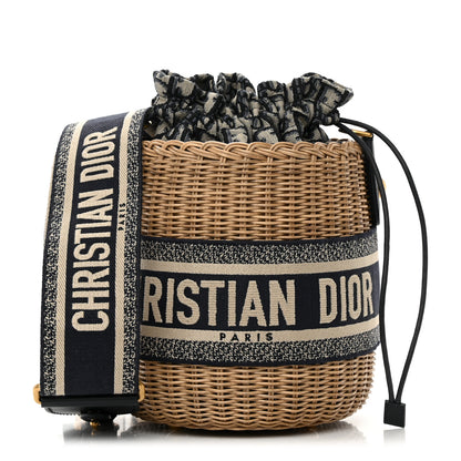 Christian Dior Wicker Oblique Drawstring Bucket Bag Blue 1 of 13