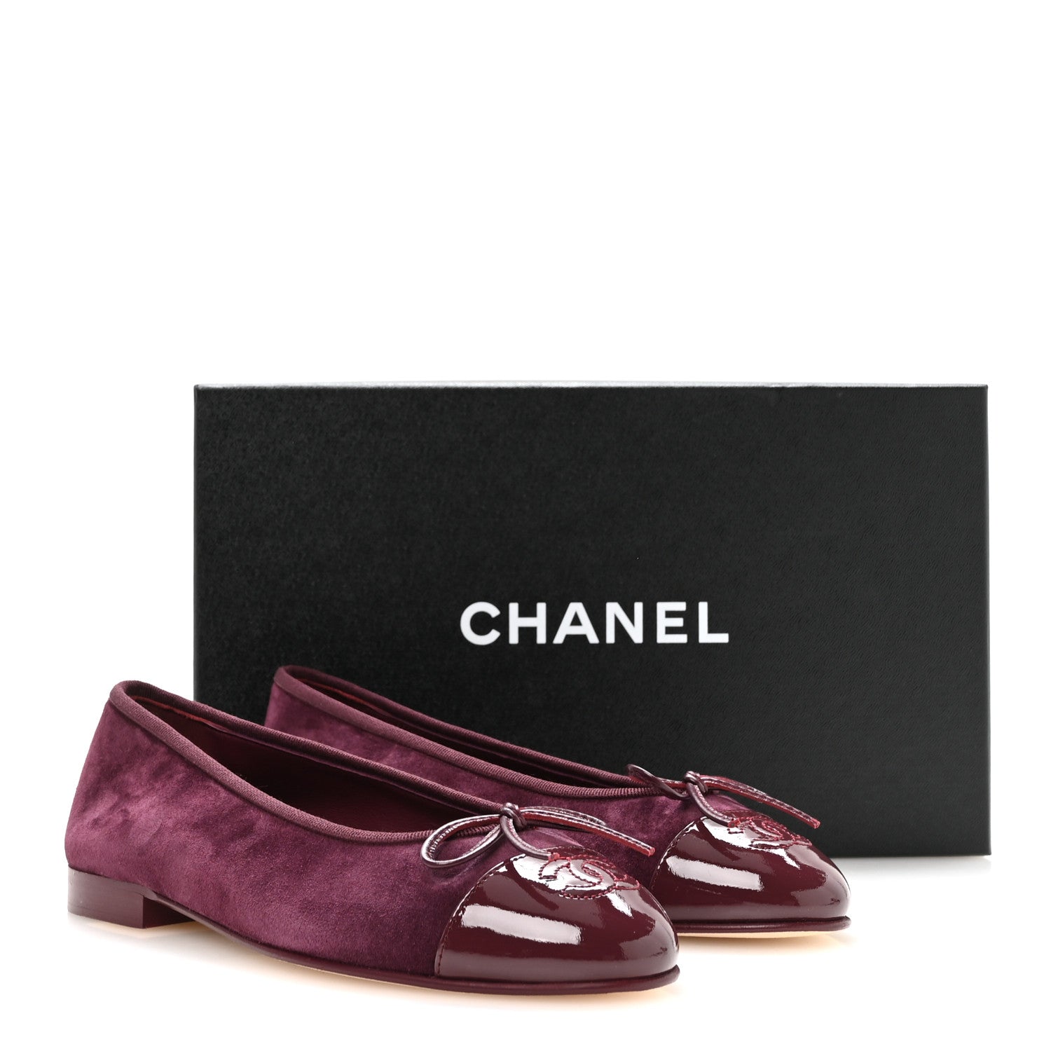 Chanel Suede Patent Calfskin Cap Toe CC Ballerina Flats 37 Burgundy 9 of 9