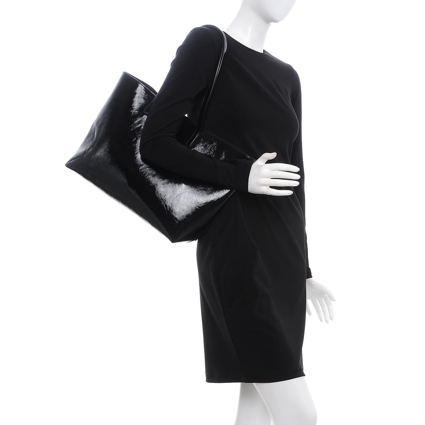 Patent Calfskin Large Shopping Tote Black