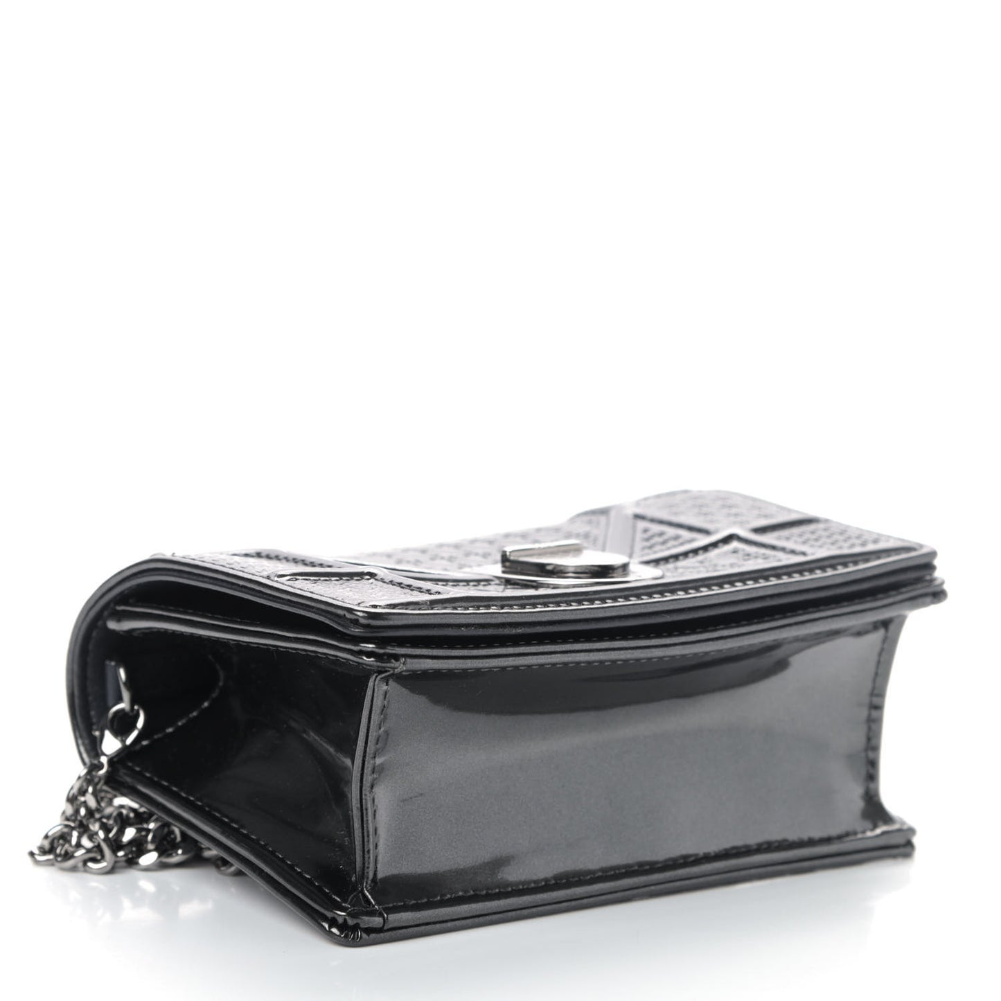 Metallic Patent Micro-Cannage Baby Diorama Flap Bag Onyx Black