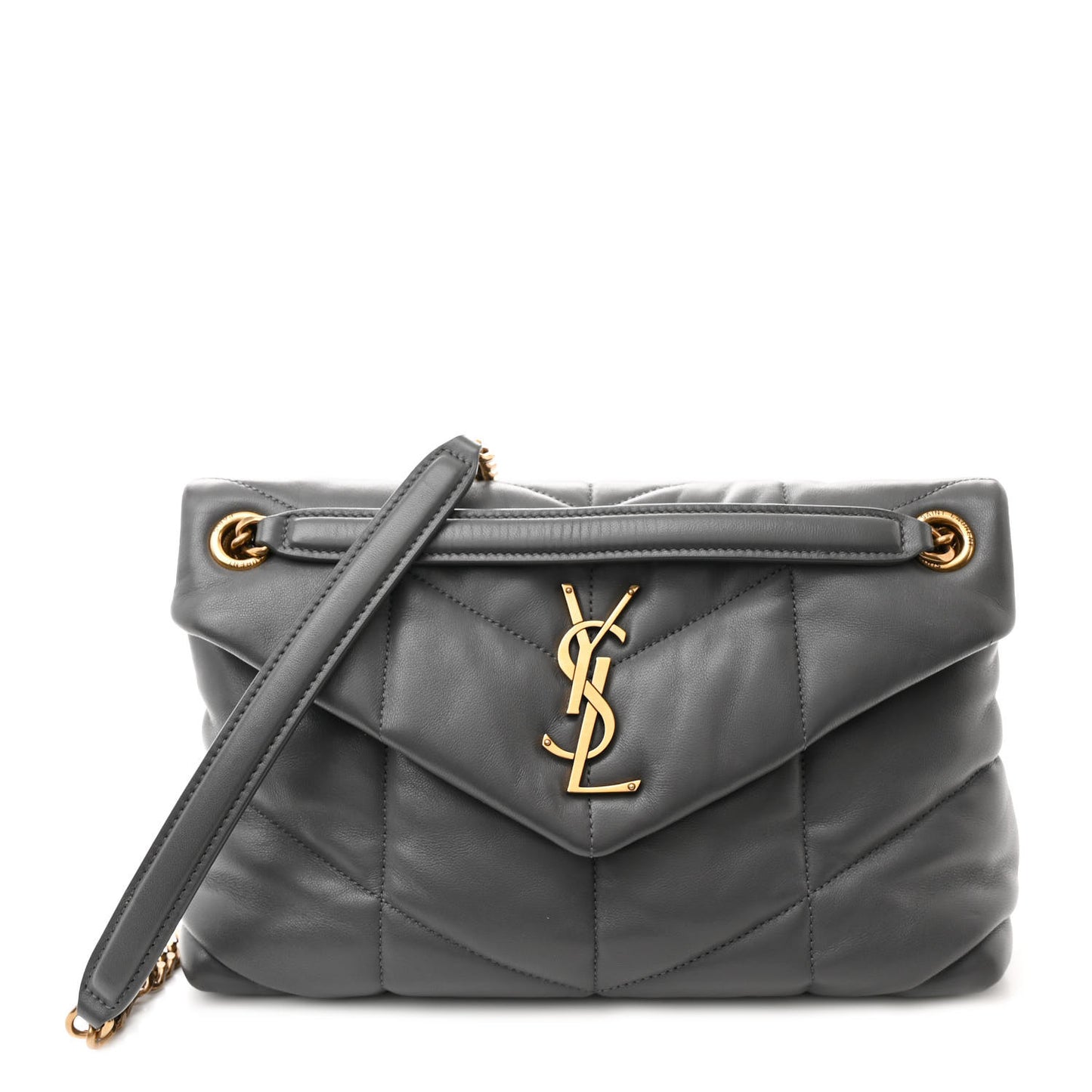Lambskin Quilted Small Loulou Puffer Monogram Chain Satchel Storm