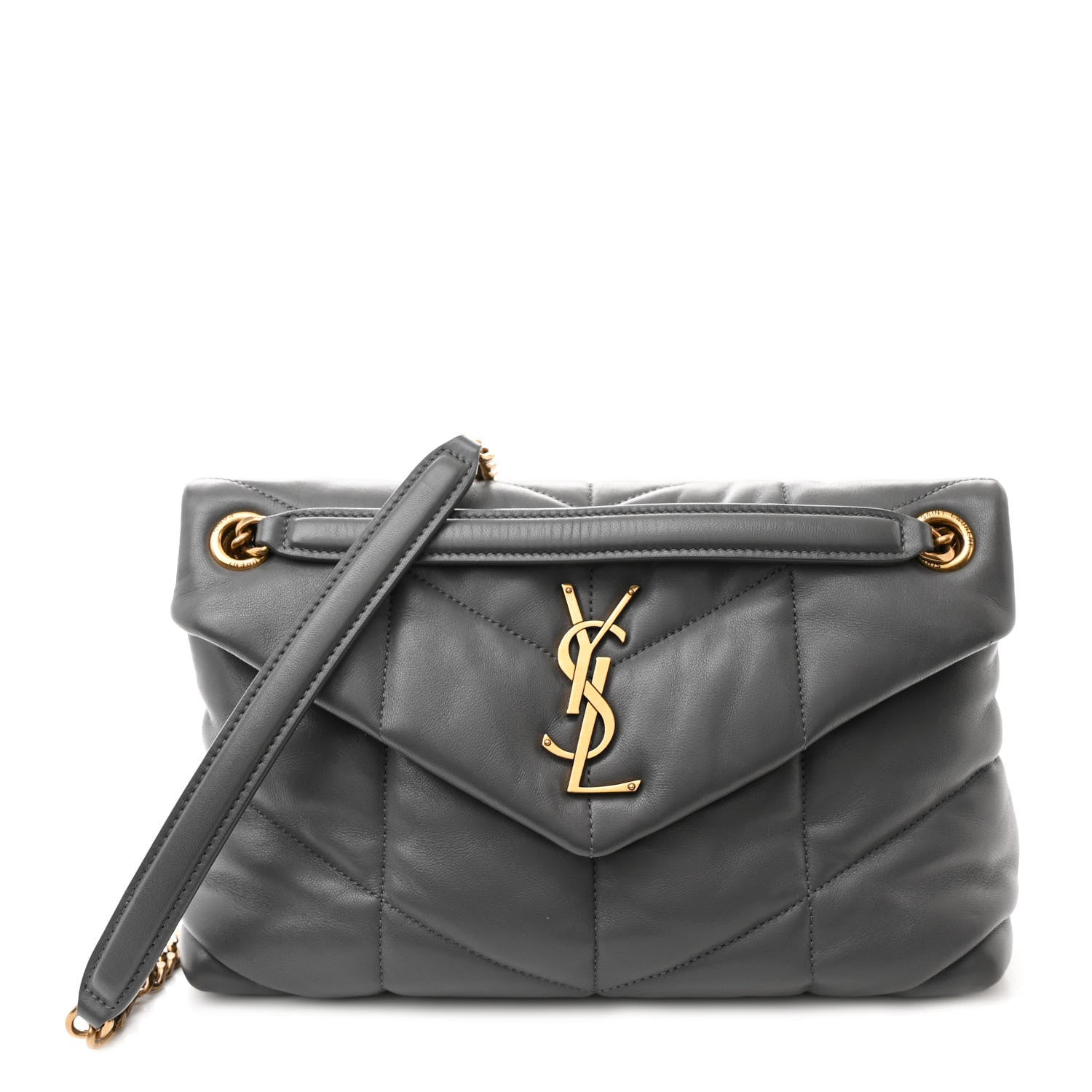 Saint Laurent Lambskin Quilted Small Loulou Puffer Monogram Chain Satchel Storm 1 of 12