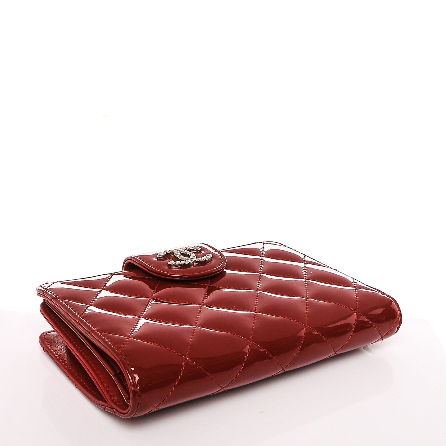 Patent Quilted Brilliant Compact Zip Wallet Red