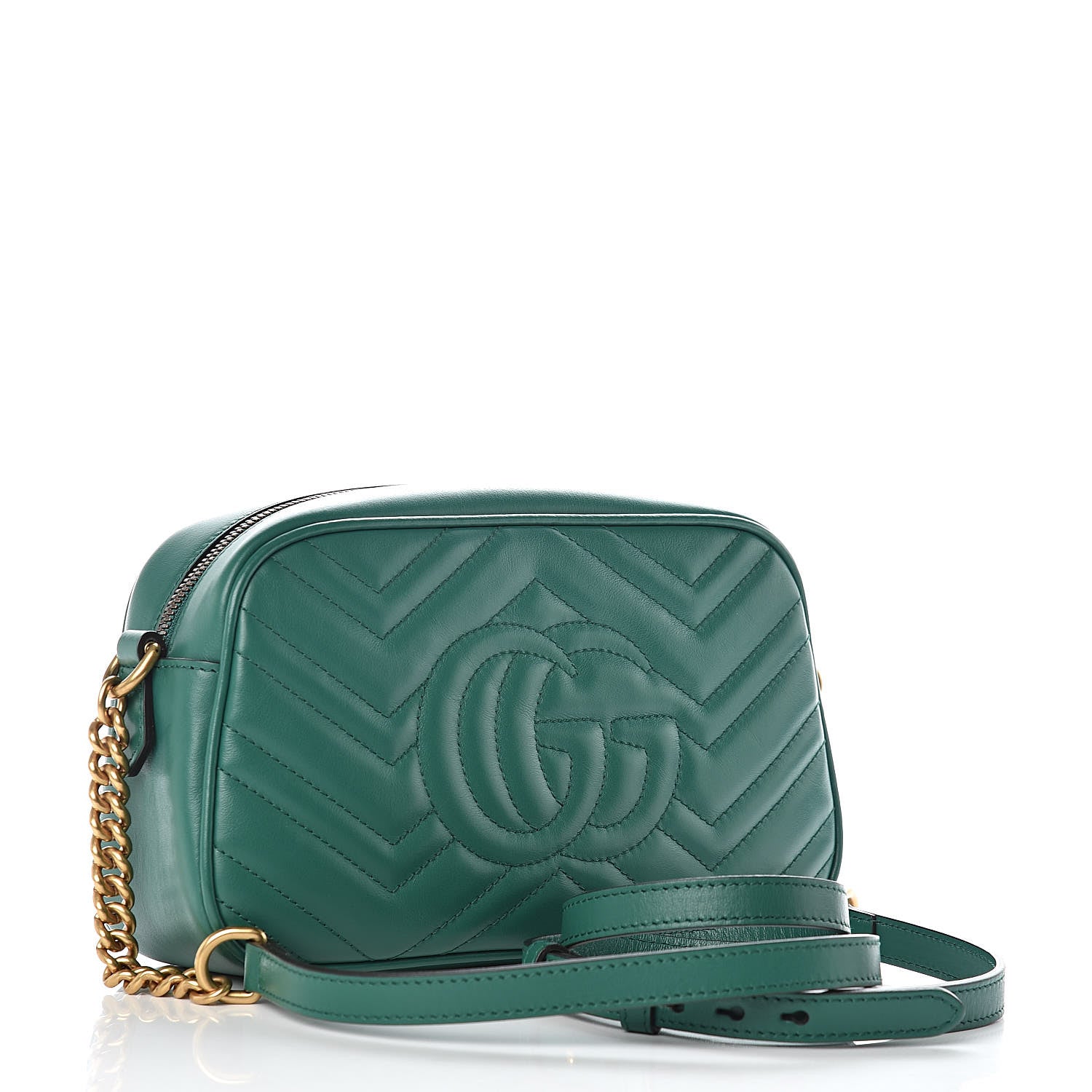 Gucci Calfskin Matelasse Small GG Marmont Chain Shoulder Bag Emerald Green 3 of 10