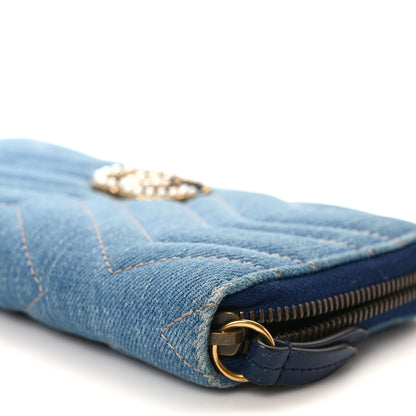Gucci Denim Matelasse Pearly GG Marmont Zip Around Wallet Blue 8 of 9