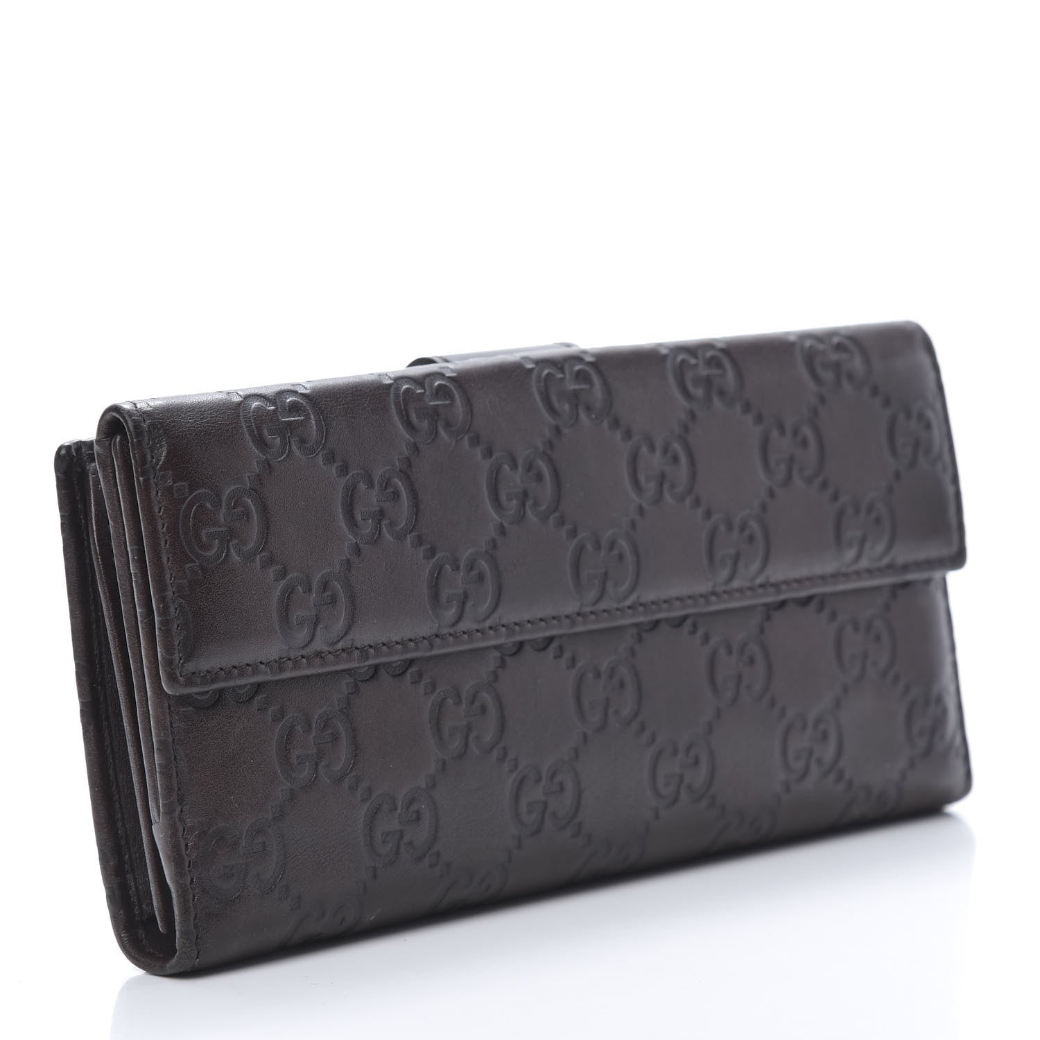 Gucci Guccissima Margaux Calfskin Icon Bar Continental Flap Wallet Chocolate 3 of 10