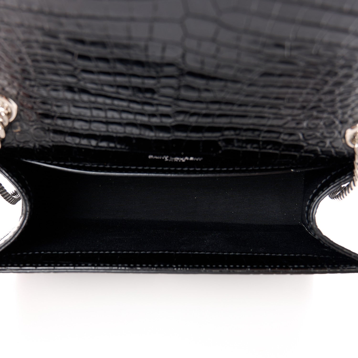 Saint Laurent Calfskin Crocodile Embossed Small Classic Monogram Kate Tassel Satchel Black 5 of 12