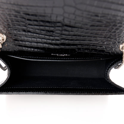 Saint Laurent Calfskin Crocodile Embossed Small Classic Monogram Kate Tassel Satchel Black 5 of 12