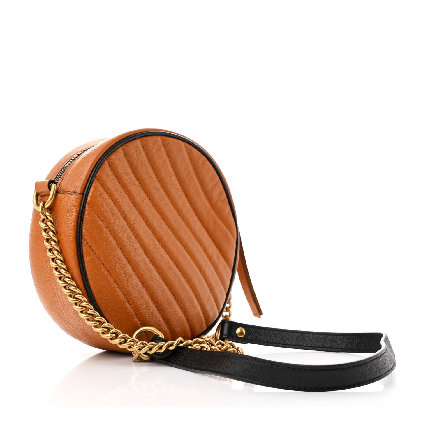 Azalea Calfskin Matelasse Diagonal Mini Torchon GG Marmont Round Shoulder Bag Cognac Black