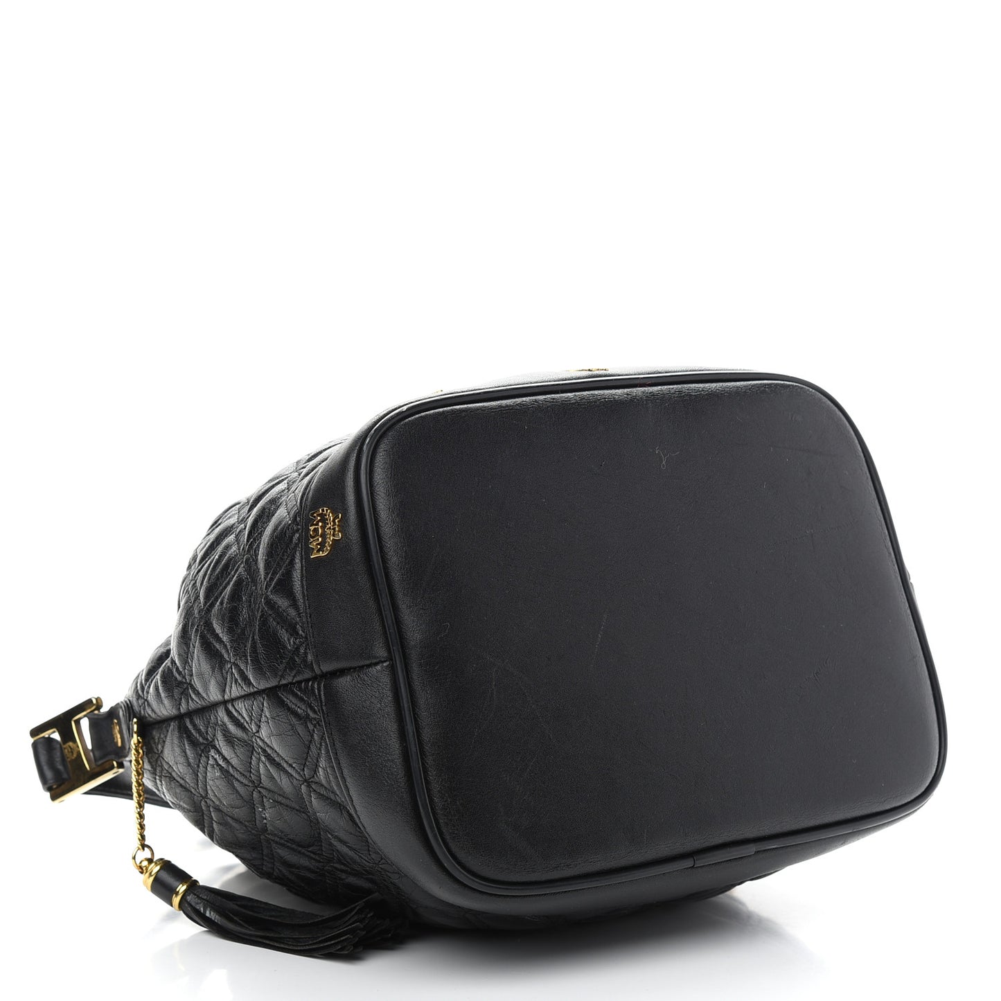 Calfskin Quilted Studded Bucket Bag Black