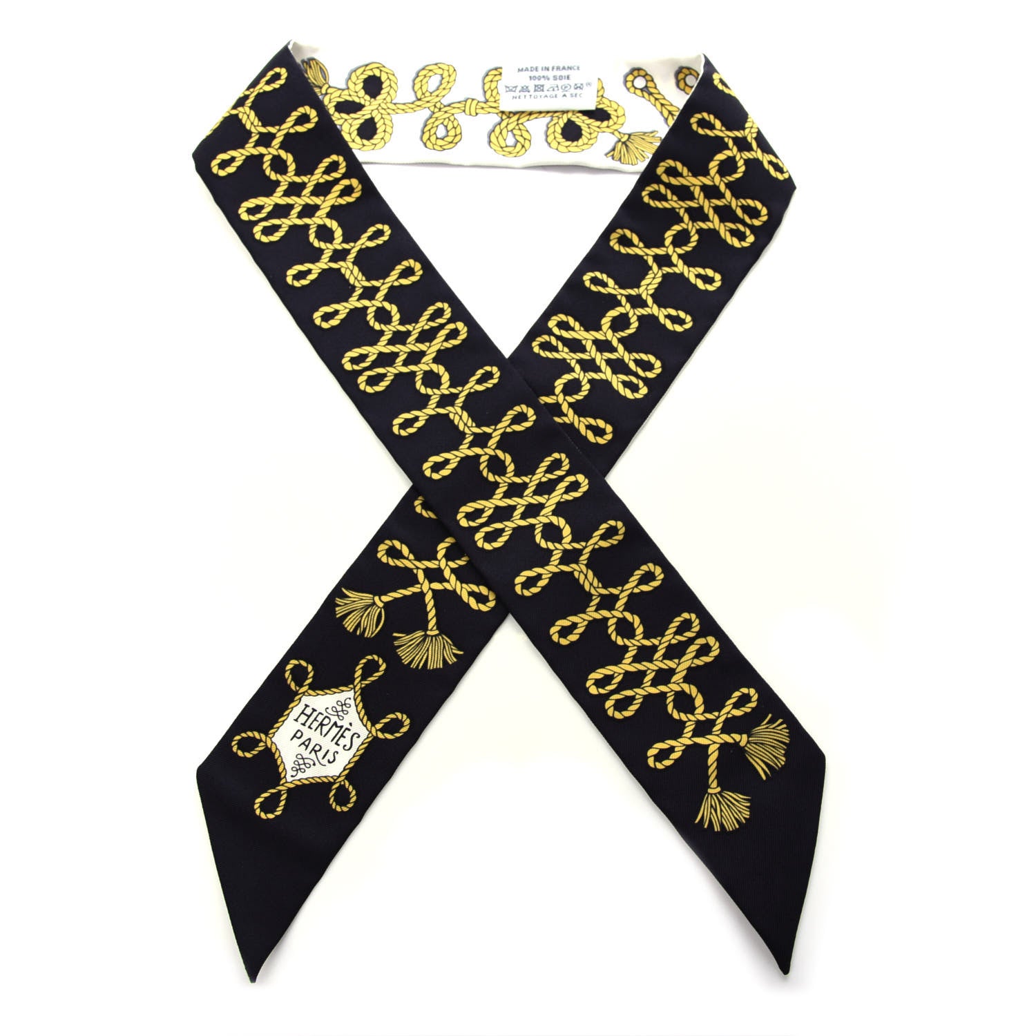 Hermes Silk Galons Et Brandebourg Twilly Black Gold White 1 of 3