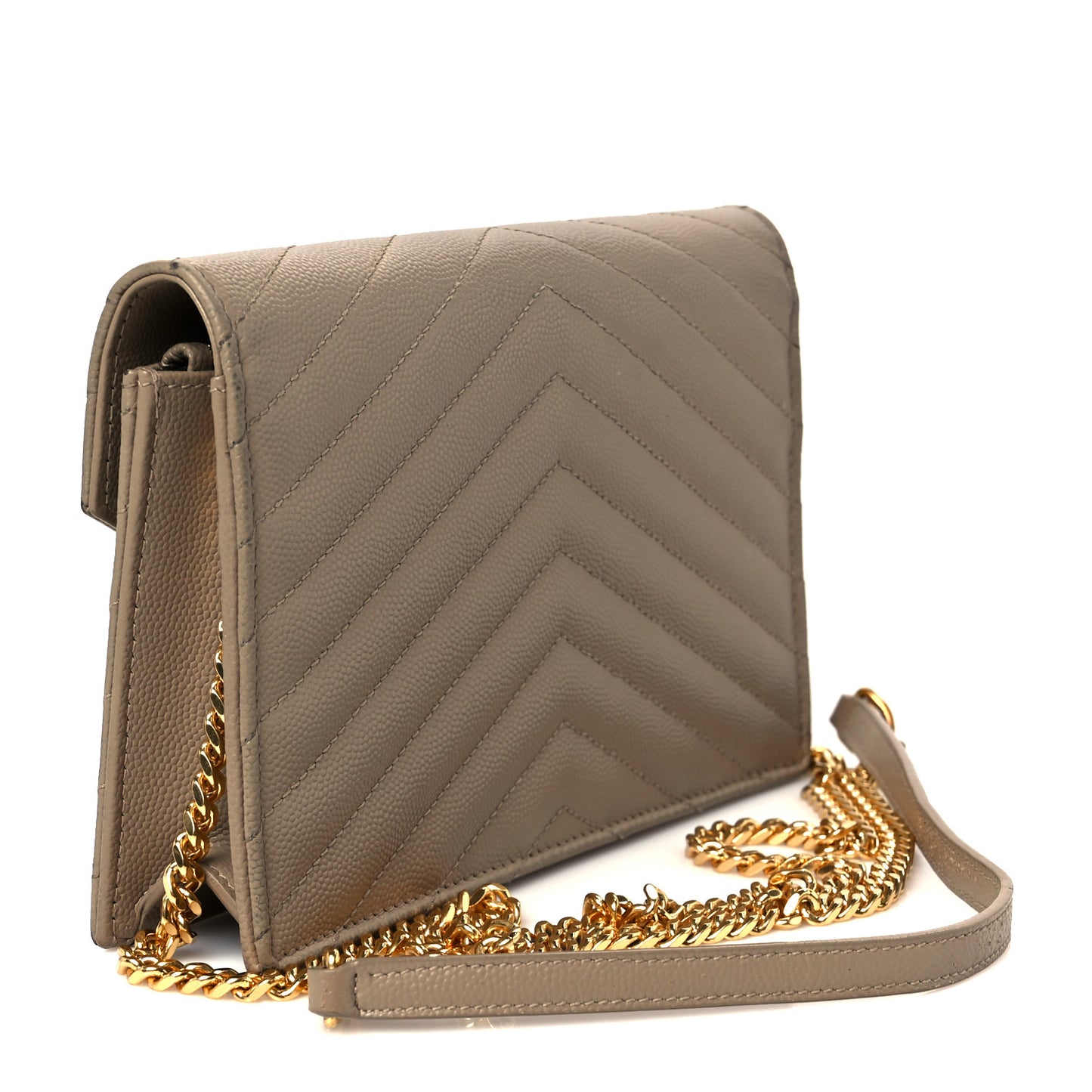 Grain De Poudre Matelasse Chevron Monogram Envelope Chain Wallet Dark Beige