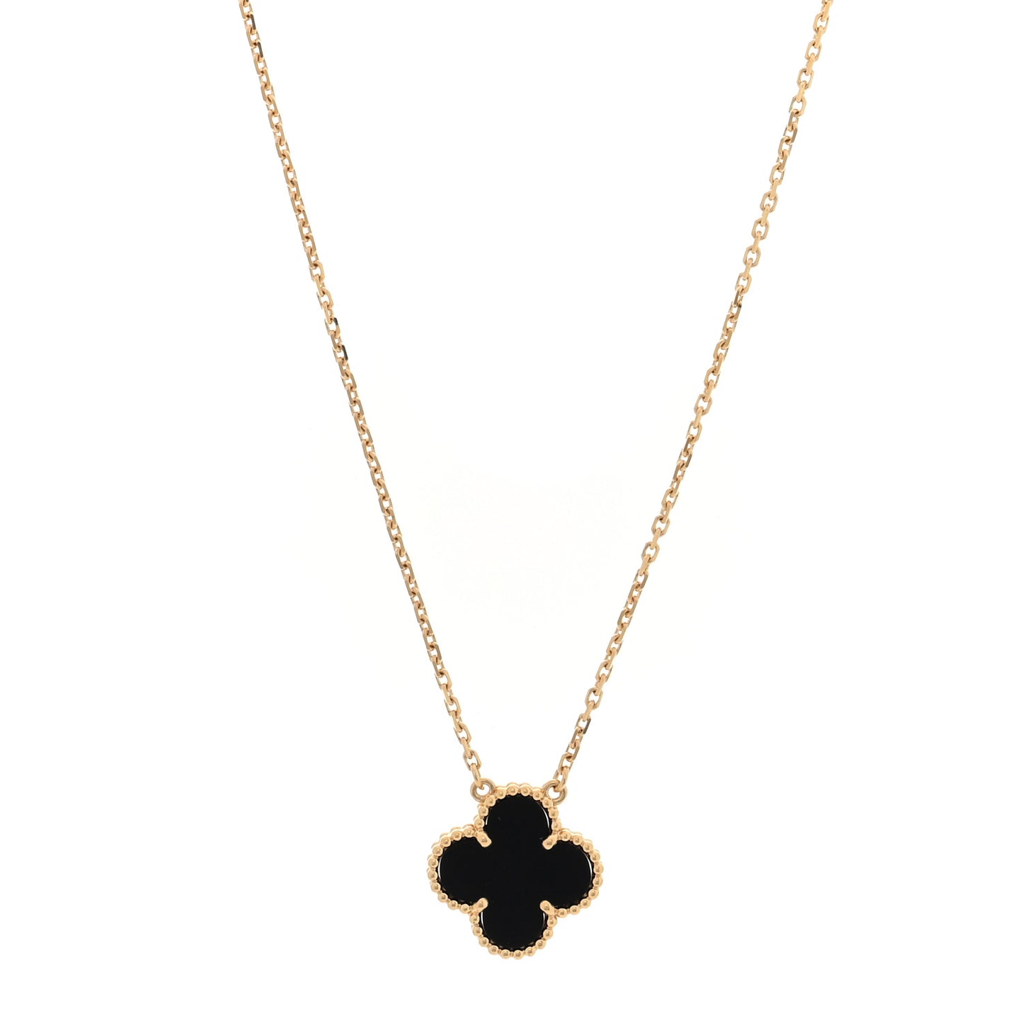 18K Yellow Gold Black Onyx Vintage Alhambra Pendant Necklace