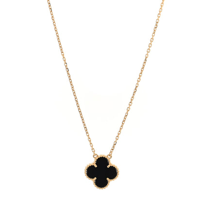 Van Cleef & Arpels 18K Yellow Gold Black Onyx Vintage Alhambra Pendant Necklace 1 of 4