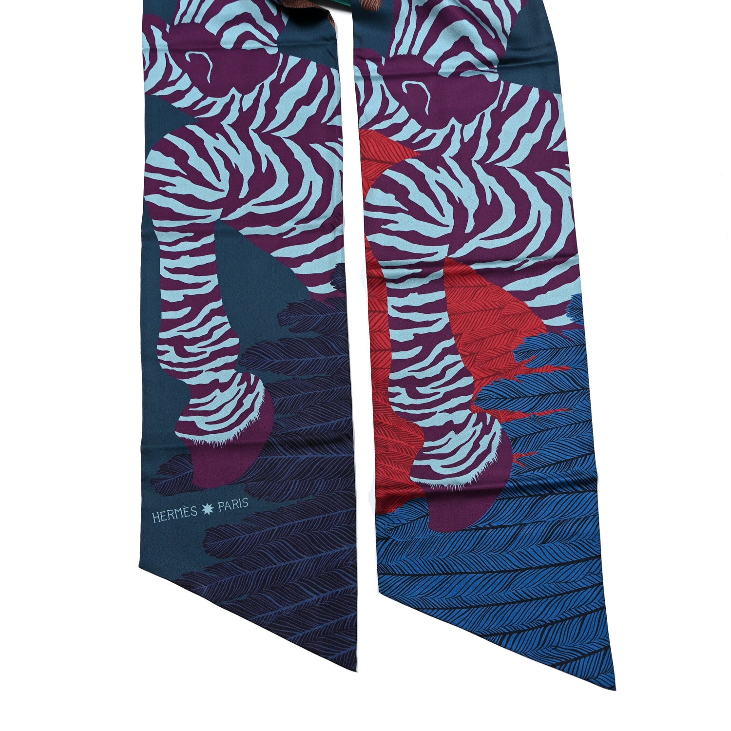 Hermes Silk Zebra Pegasus Maxi Twilly Prune Petrole Bleu 2 of 4