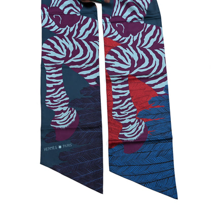 Hermes Silk Zebra Pegasus Maxi Twilly Prune Petrole Bleu 2 of 4