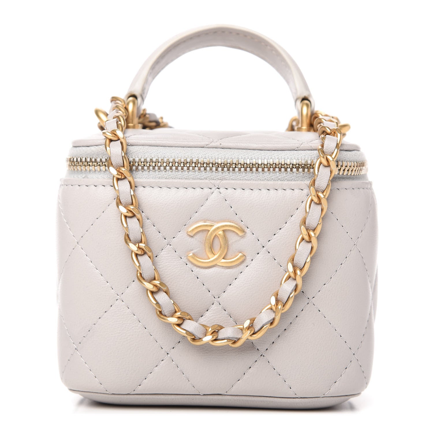 Chanel Lambskin Quilted Top Handle Mini Vanity Case With Chain Grey 1 of 11
