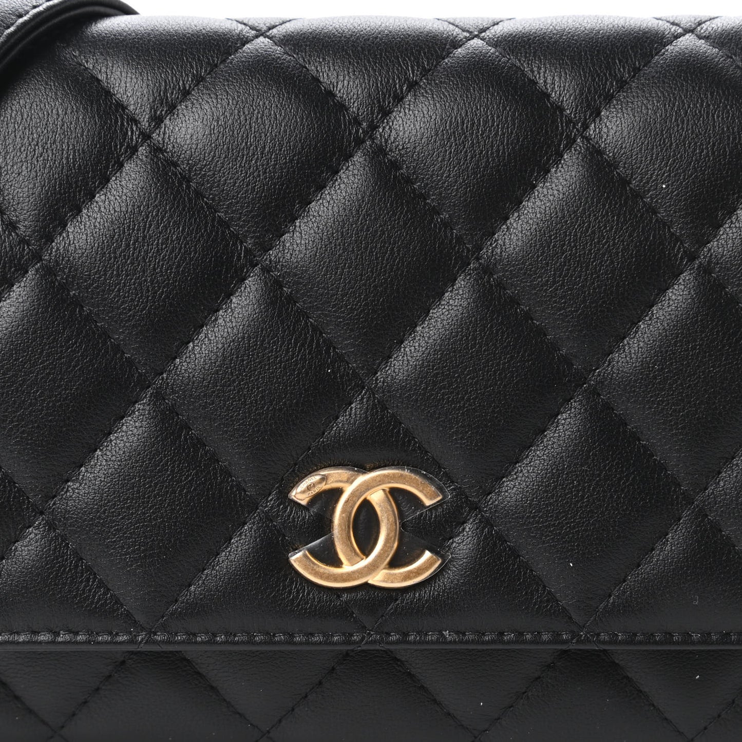 Calfskin Quilted Pearl Wallet On Chain WOC Black