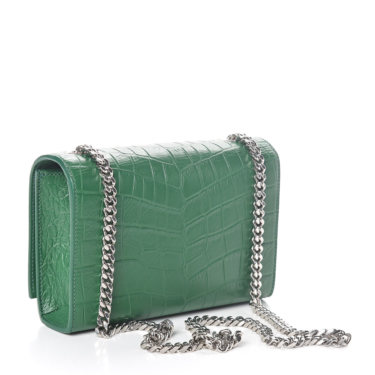 Saint Laurent Calfskin Crocodile Embossed Monogram Small Kate Tassel Satchel Green 3 of 8