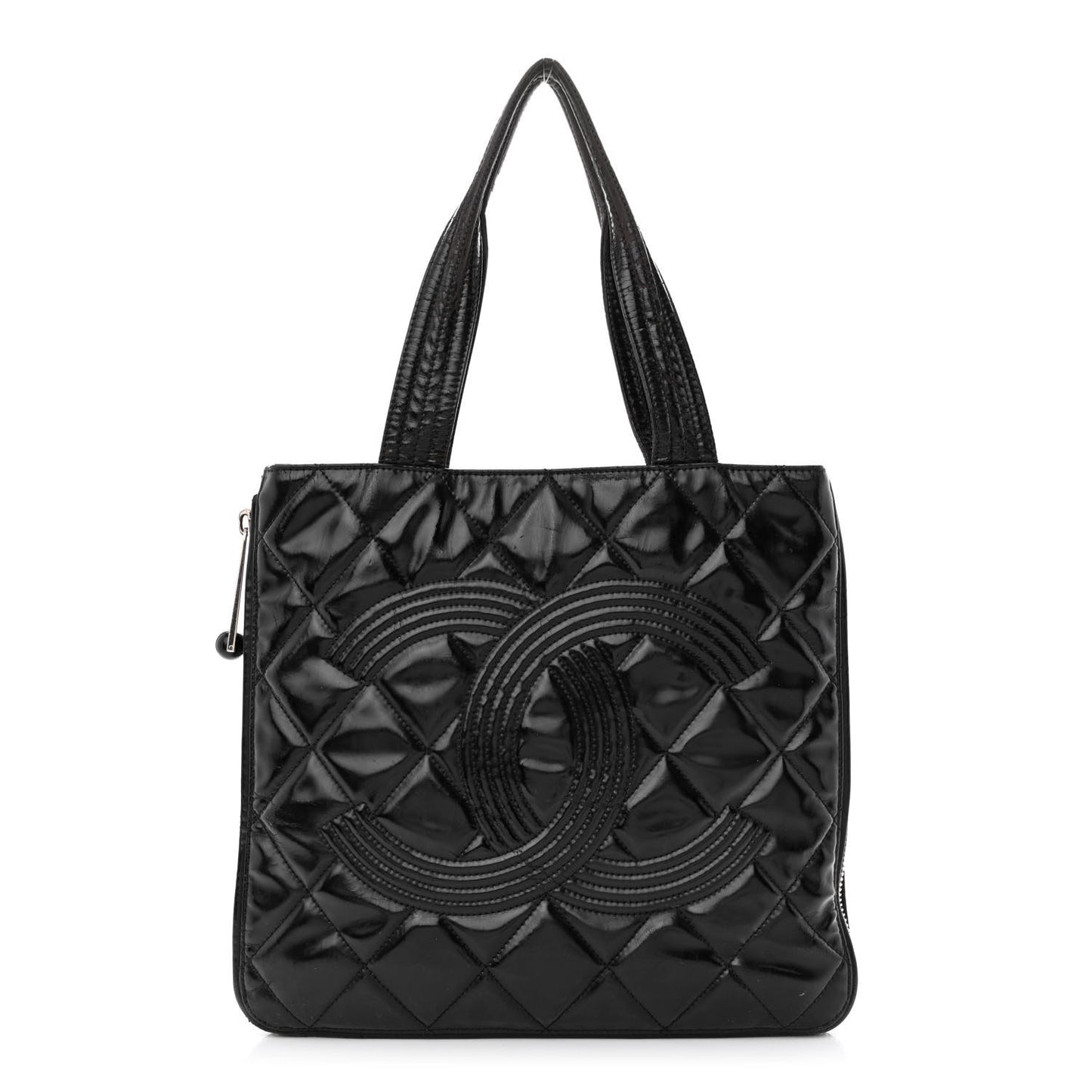 Patent Quilted Expandable CC Shoping Tote Black