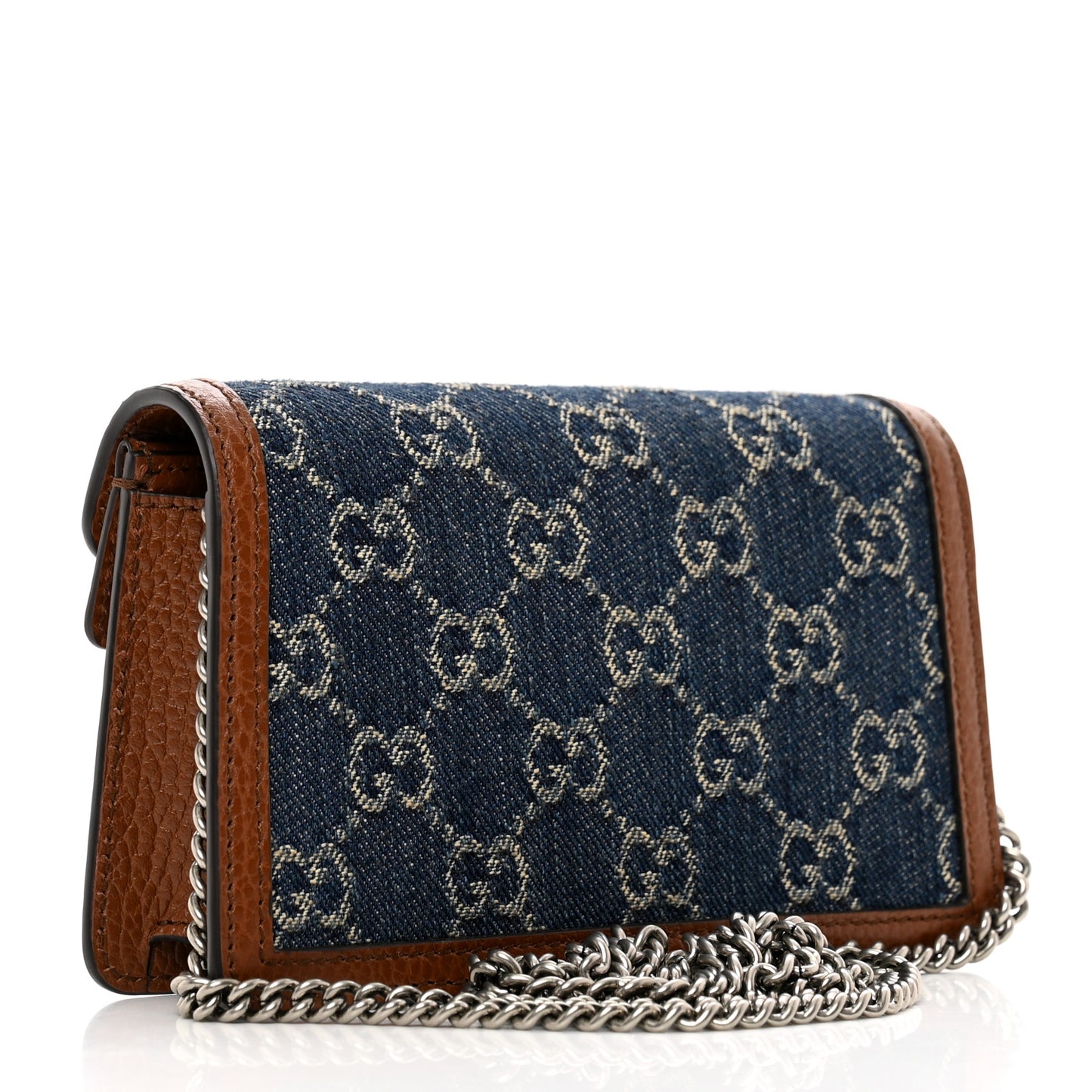 New Denim GG Monogram Dollar Calfskin Enamel Super Mini Dionysus Shoulder Bag Blue Tea Cuir Epilog Electric Blue
