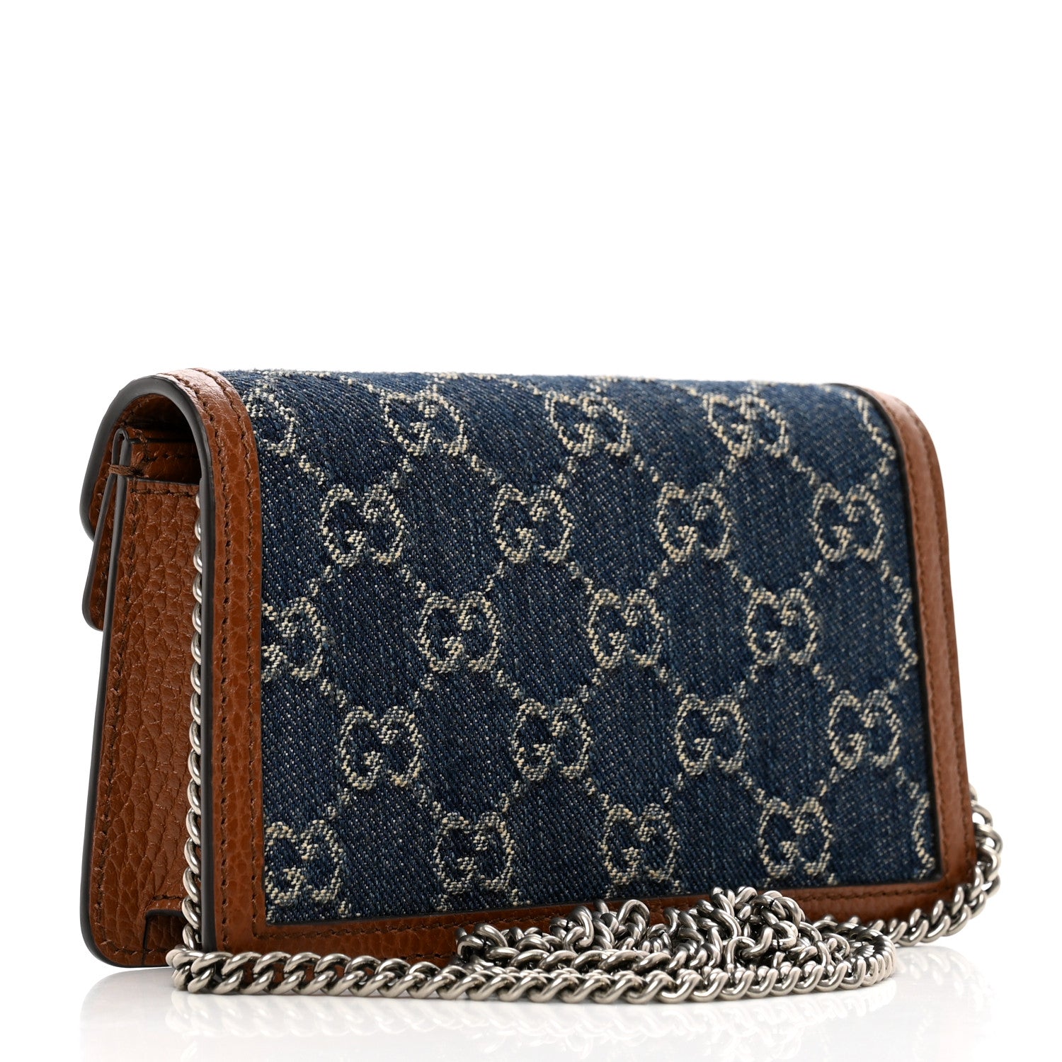 Gucci New Denim GG Monogram Dollar Calfskin Enamel Super Mini Dionysus Shoulder Bag Blue Tea Cuir Epilog Electric Blue 3 of 10