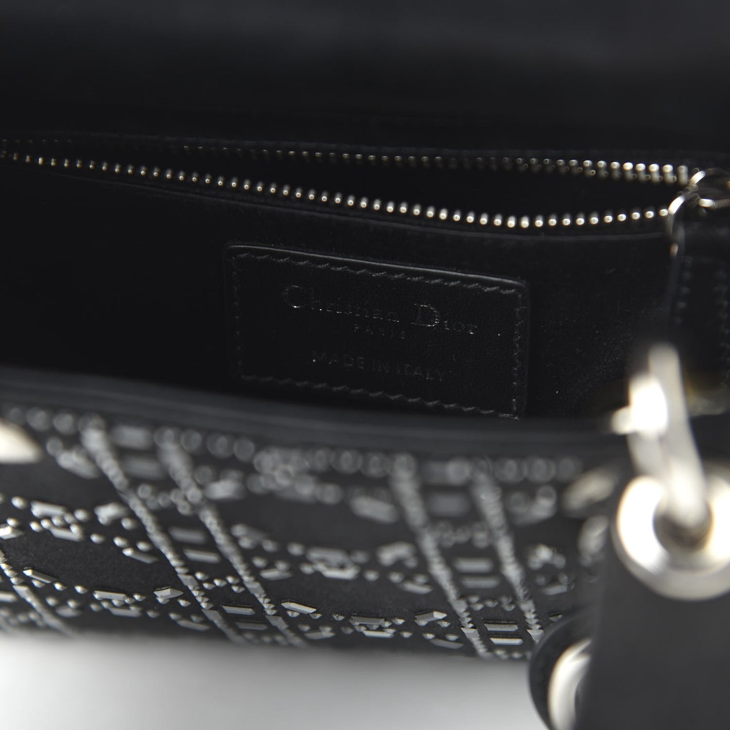 Satin Crystal Cannage Mini Lady Dior Black