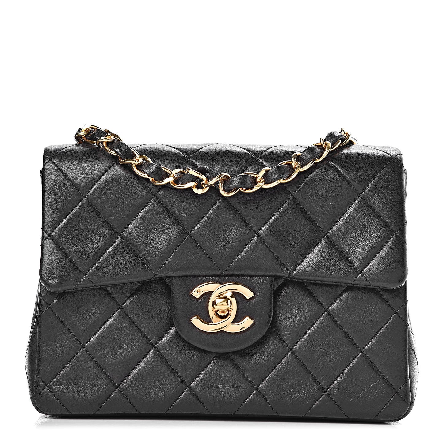 Lambskin Quilted Mini Square Flap Black