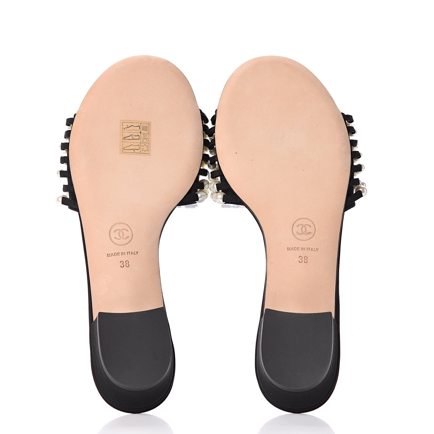 Chanel Felt Pearl Flat Sandals 38 Black 5 of 8