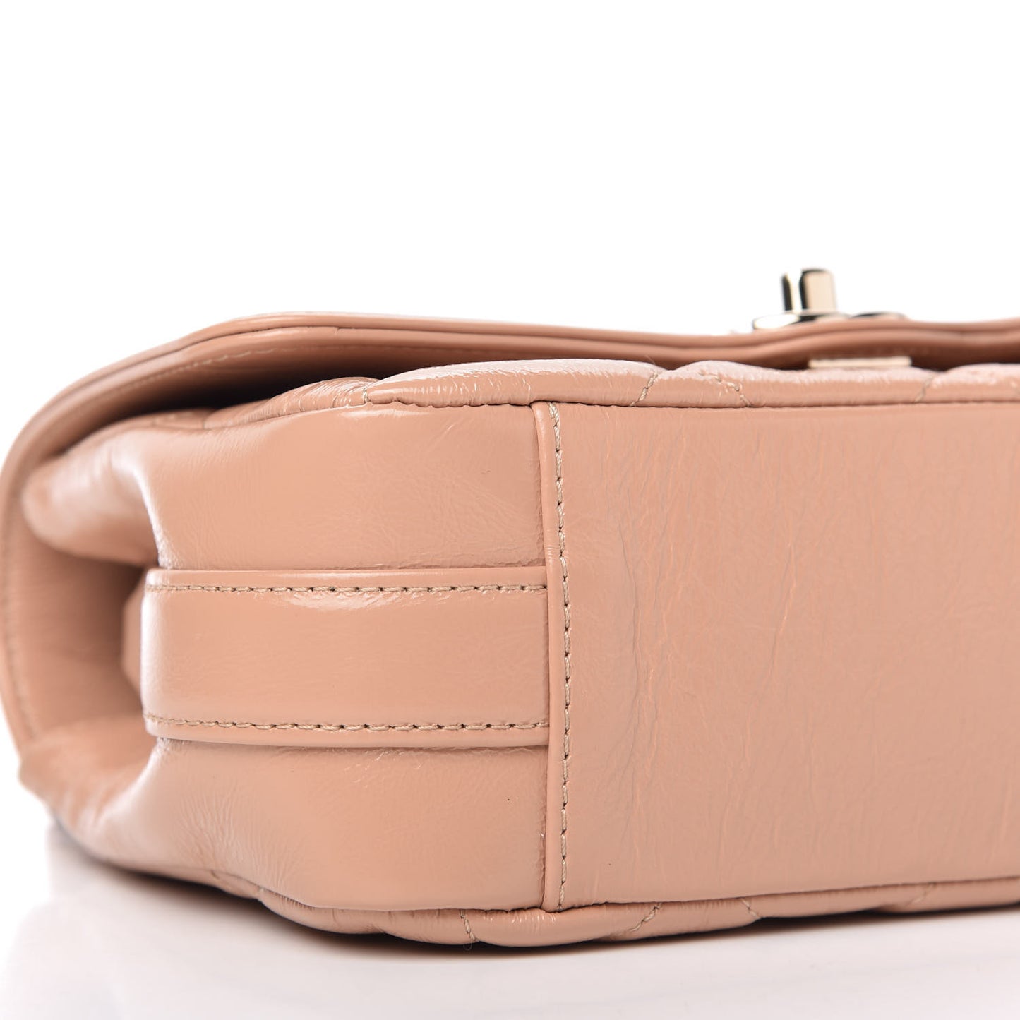 Shiny Aged Calfskin Quilted Mini Hold The Line Flap Beige