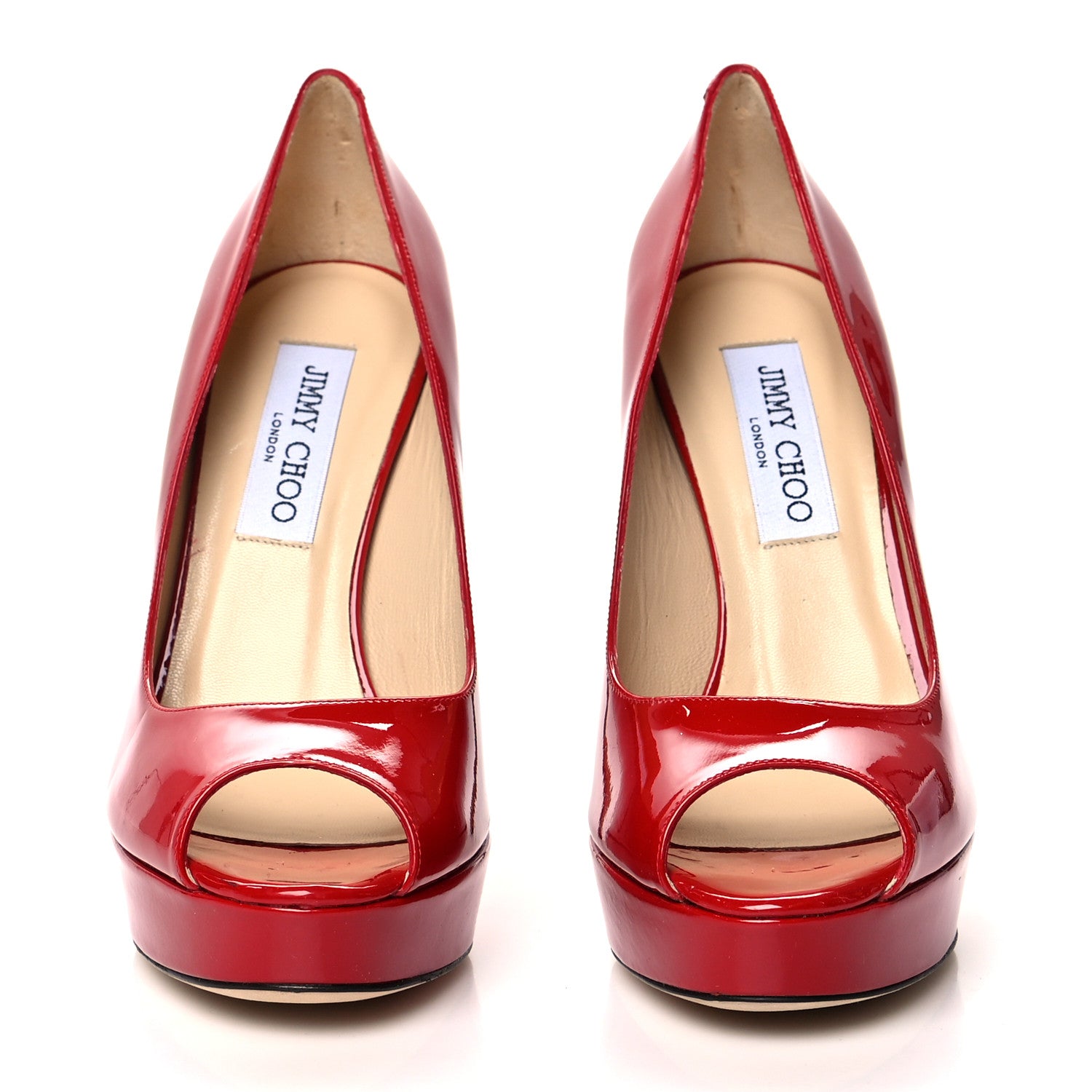 Jimmy Choo Patent Calfskin Crown 120 Peep Toe Platform Pumps 37.5 Red 2 of 8