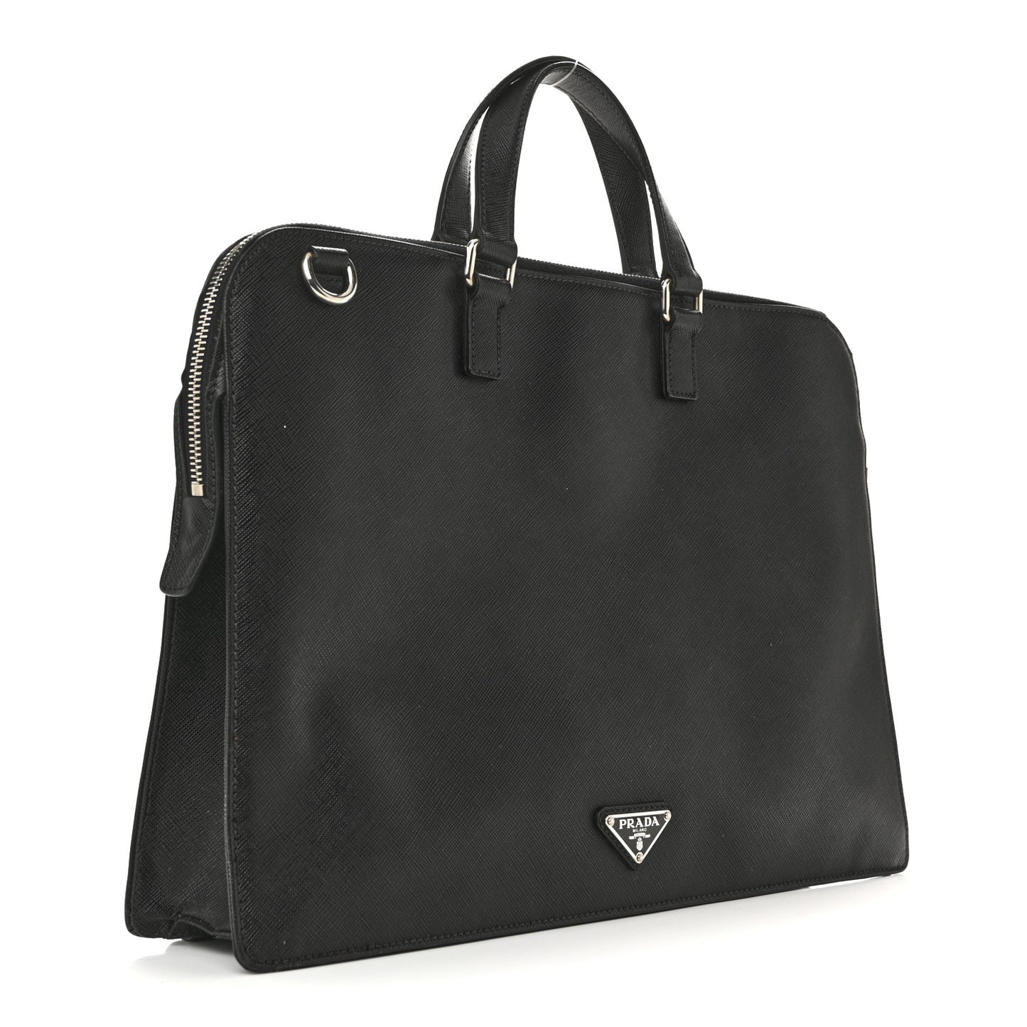 Saffiano Cuir Front Zip Pocket Briefcase Black