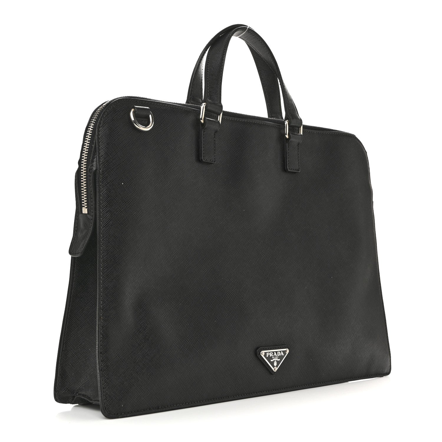 Prada Saffiano Cuir Front Zip Pocket Briefcase Black 3 of 14