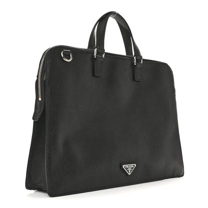 Prada Saffiano Cuir Front Zip Pocket Briefcase Black 3 of 14