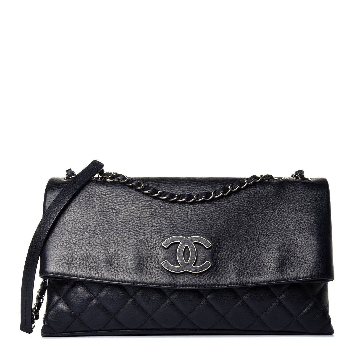 Distressed Calfskin Hamptons Flap Black